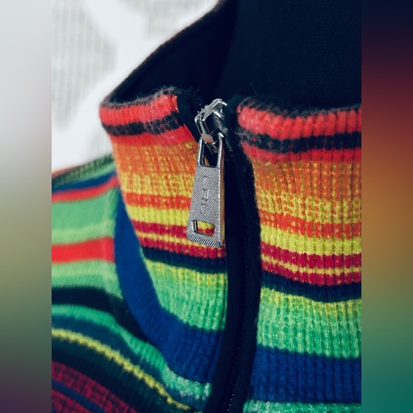 RALPH LAUREN Active Multicolor Striped Top Zip Logo Orange Yellow Blue Medium - Picture 4 of 15